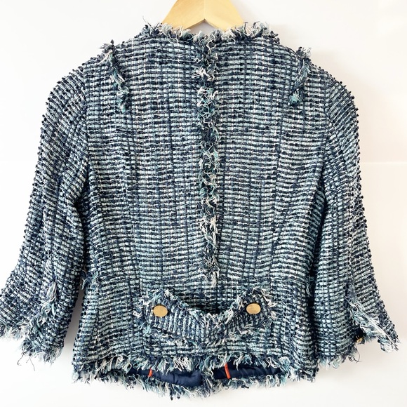 Tory Burch Danielle Tweed Evening Jacket Tweed Blazer Navy and White Size 0 - Picture 5 of 8